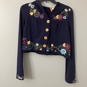 Saturday Sunday Anthropologie Floral Embroidered Cropped Hoodie, S